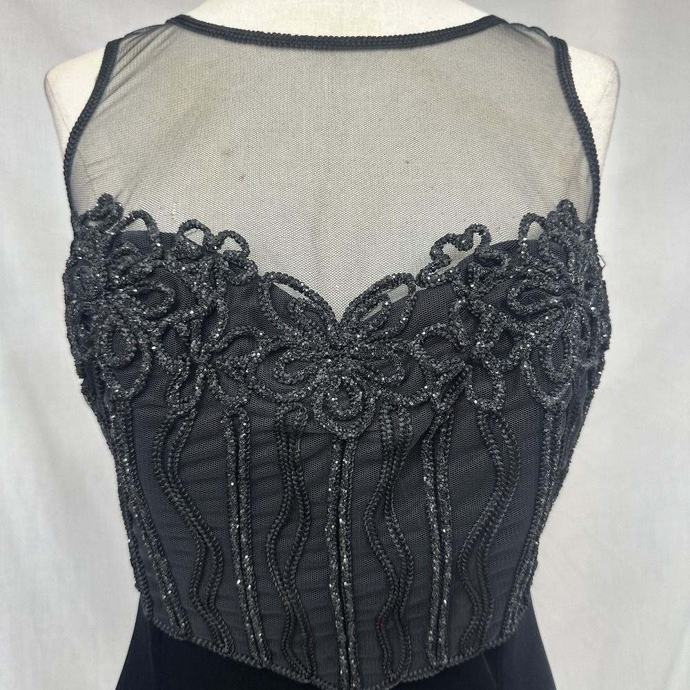 Vintage Y2K 90s Velvet Gothic Medium Long Formal Wedding Beaded Dress Sheer Top